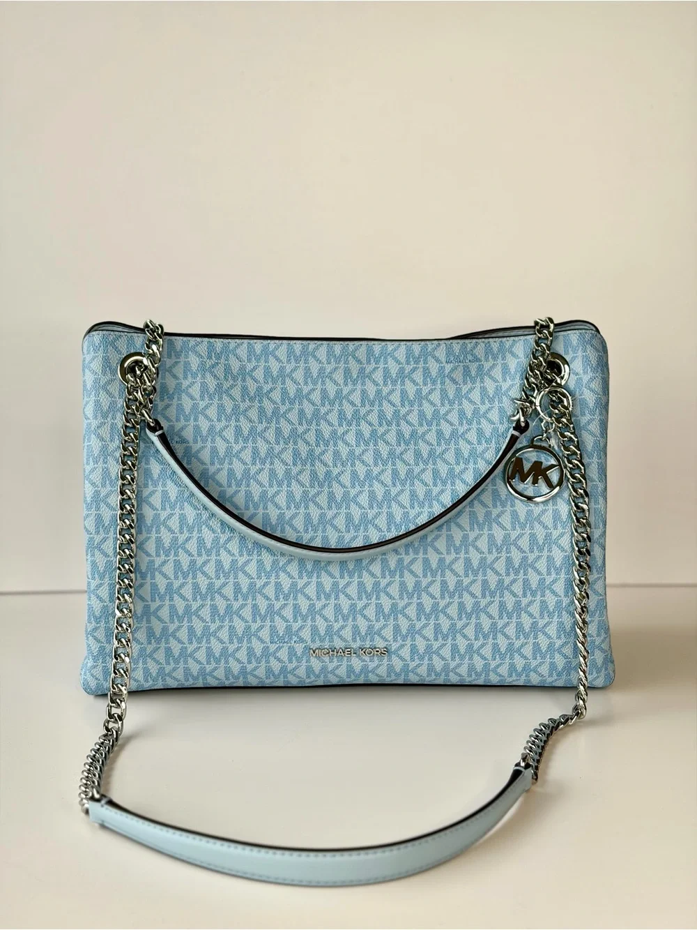Michael Kors Pale Blue MK Logo Chain Shoulder Bag